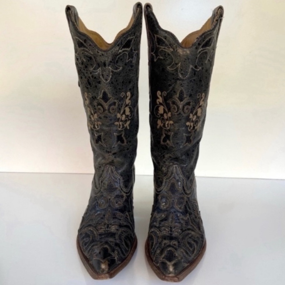 Corral Black Vintage Lizard Overlay Boots Size 8